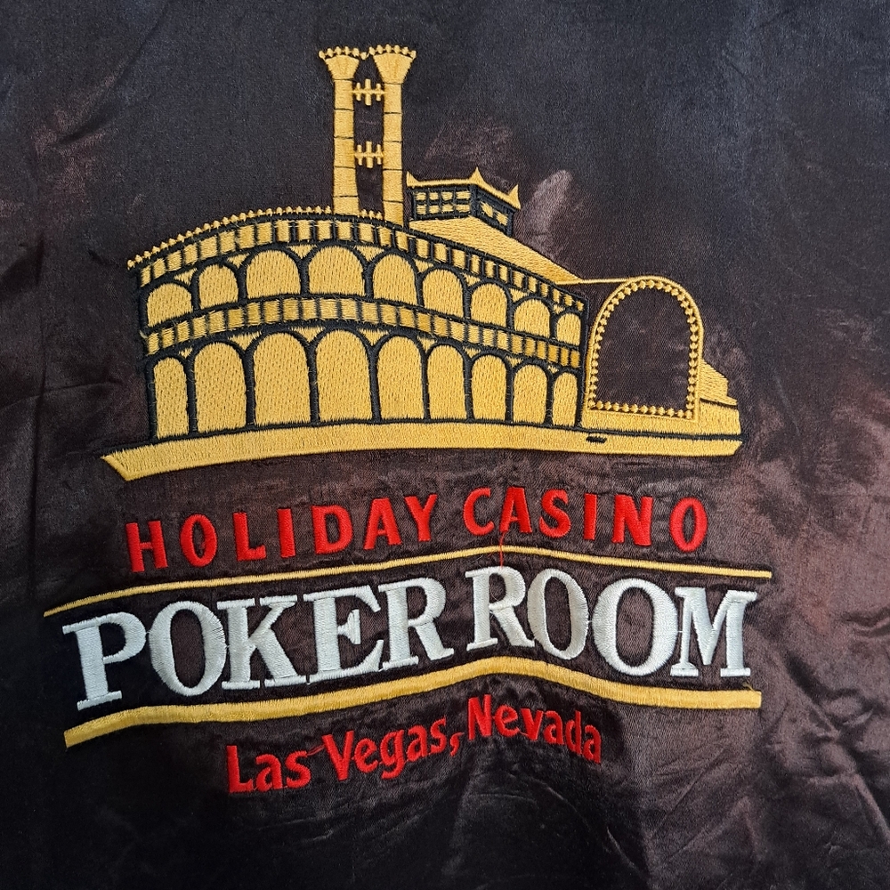 Vintage Holiday Inn Hotel Casino Black Satin Jacket Las Vegas Bomber Zip XL